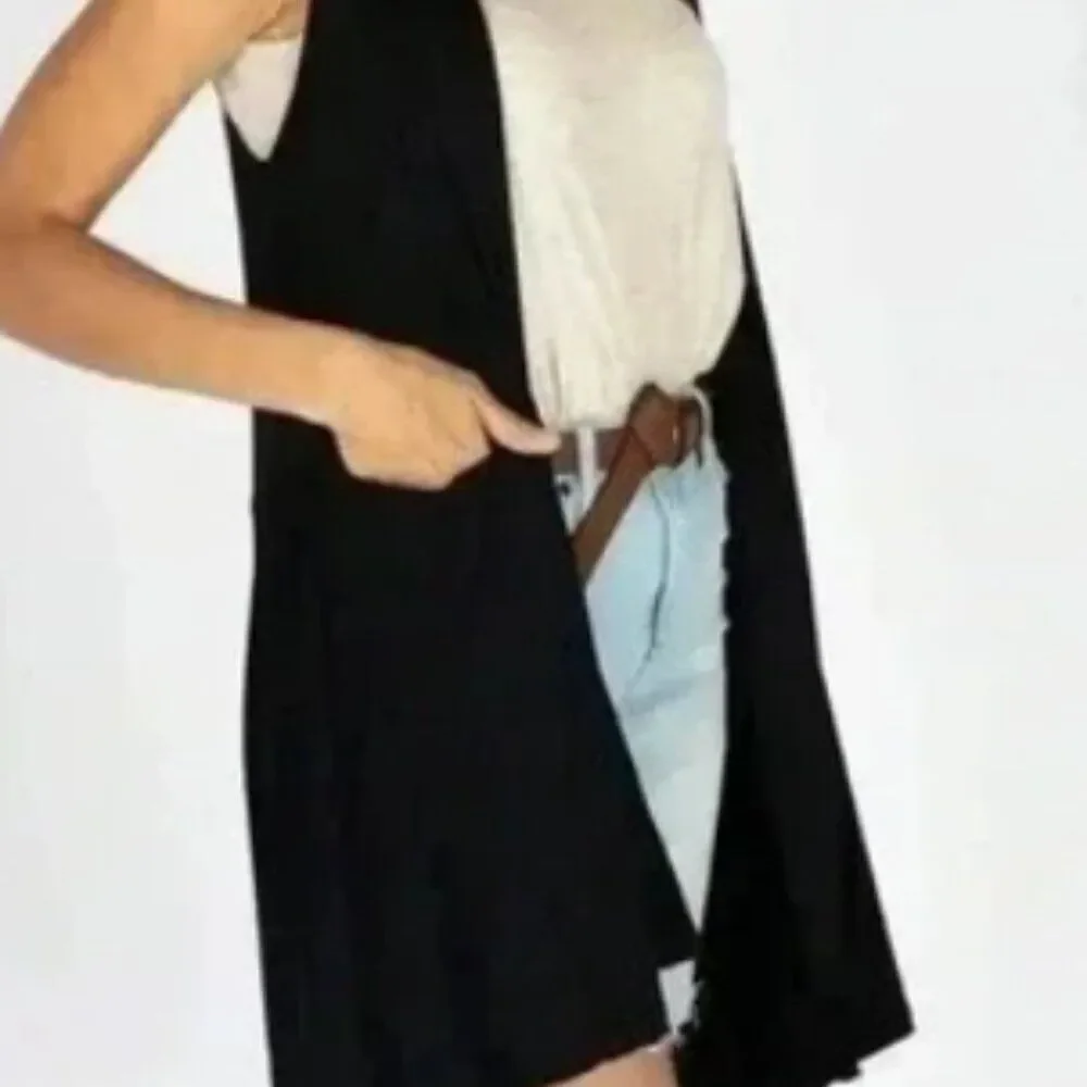 Agnes & Dora Cascade Vest Cardi Black Pockets Soft cardigan duster  Sz S NWOT